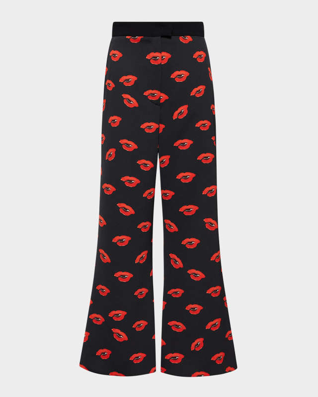 Robert Cropped Lip-Print Satin Pants
